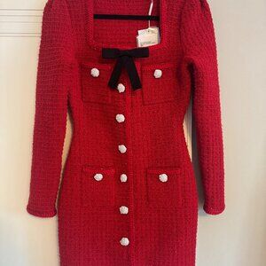NWT Self-Portrait Red Knit Bow Mini Dress SZ Small